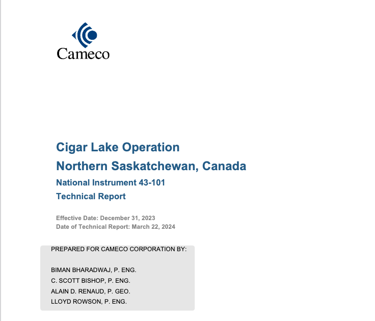 2023 Cigar Lake Technical Report cover